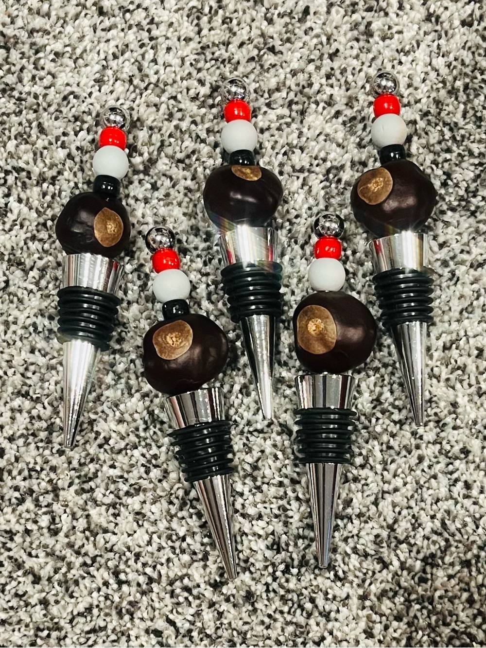 Ohio State Buckeye decorative wine stopper with Bead Accents.